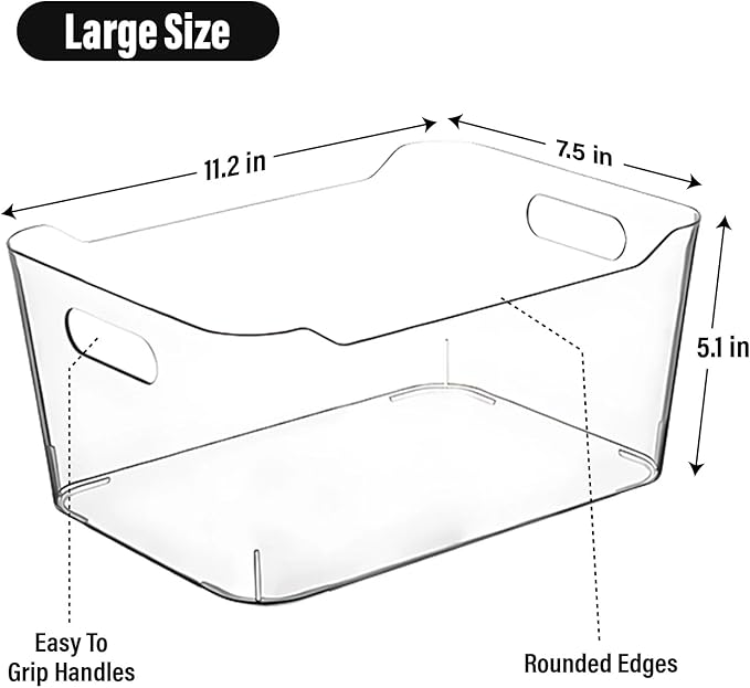 Clear Plastic Storage Bins, Pantry Organizers and Storage Containers, Large Fridge Organizer Bins, Home Kitchen Cabinet Organizer, Medicine Cabinet Bin for Organizing Freezer Closet