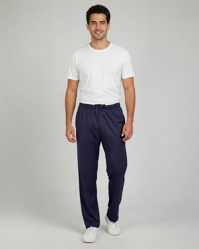 3 Pack Men's Mesh Open Bottom Sweatpants Active Athletic Workout Gym Pocket | Available in Big & Tall, Uncuffed, Elastic Waistband, Drawstring, Straight Leg, Running, Jogging, Exercise, Training, Sports