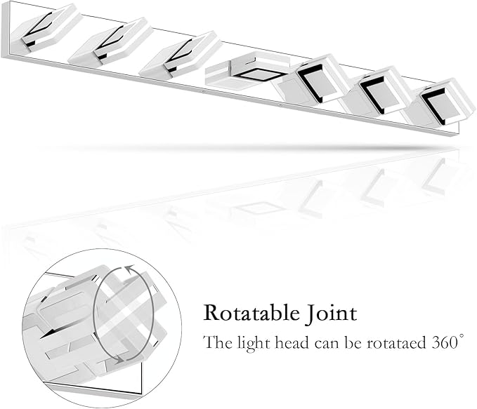 Ralbay 46inch Modern LED Vanity Light Chrome 7 Lights Bathroom Light Fixtures Acrylic Up and Down Bathroom Wall Mounted Lighting Over Long Mirror