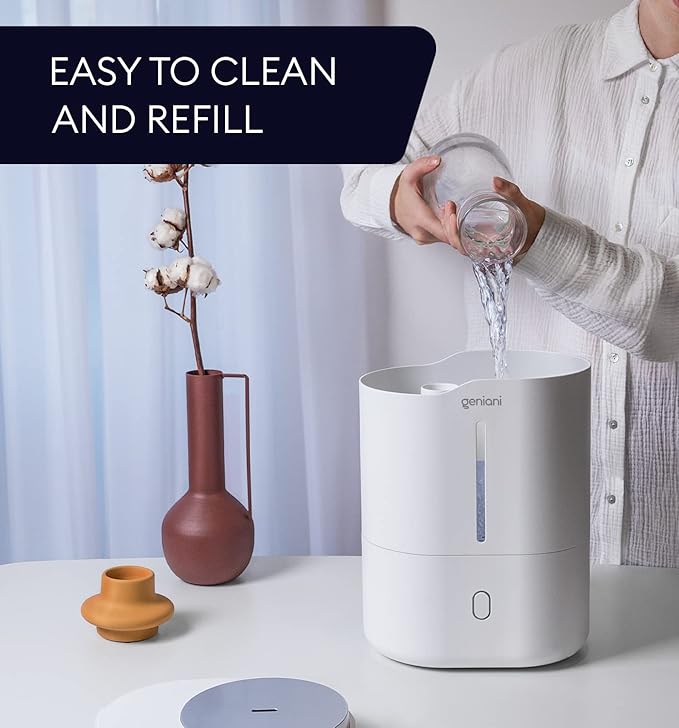 GENIANI Cool Mist Air Humidifiers for Bedroom, Plants, and Large Rooms - Quiet Humidifiers for Baby Room with Auto Shut Off & Night Light (3.9L, White)