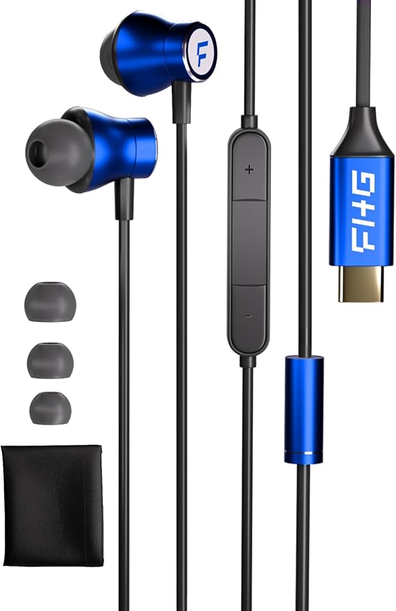 FHG USB C Headphones for Samsung Galaxy S24 S23 S22, AI Noise Canceling Type C Earbuds with Mic for Call, Hi-Res Audio USB C Earphones with DAC 384KHz/32bit, Comfortable Fit for iPhone 15 iPhone 16