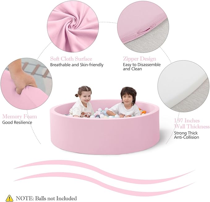 47.2"x 13.8" Foam Ball Pit, Large Ball Pits for Toddlers, Soft Round Playpen Ball Pool for Kids, Ideal Gift for Child Indoor and Outdoor Game, Pink(Balls not Included)