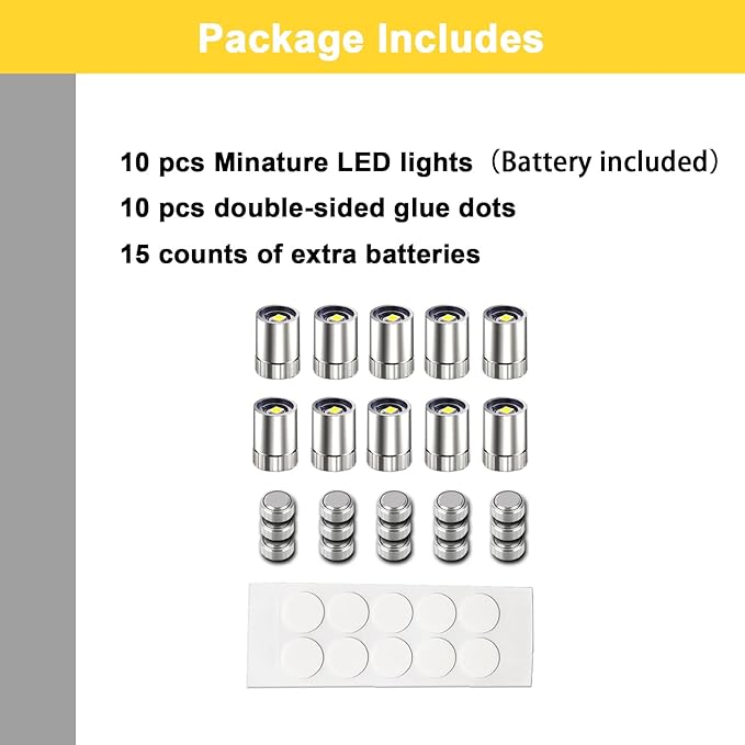 10 Pack Small Spotlight Battery Operated LED Lights, Warm White LED Wireless Miniature Spot Light for Artwork Painting,Jewelry Showcase Display,Closet,DIY Hand Craft (Warm White)