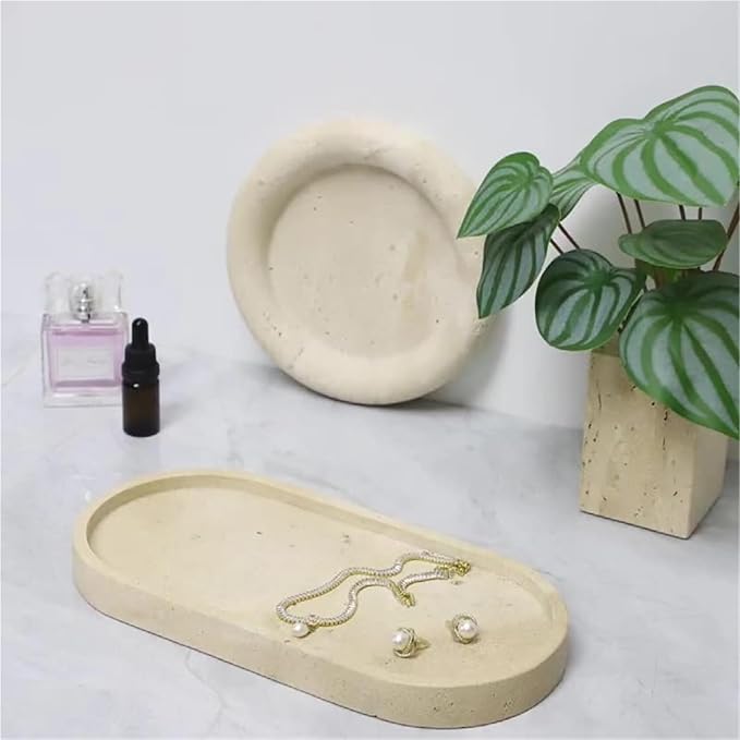 Modern Style Marble Tray Organizer - Modern Stone Decoration for Living Room, Dining Table, Office - Stylish Key and Jewelry Holder(Beige4)