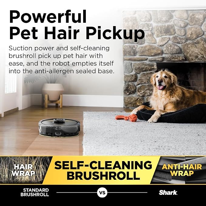 Shark Matrix Plus 2in1 Robot Vacuum & Mop with Sonic Mopping, Matrix Clean, Home Mapping, HEPA Bagless Self Empty Base, CleanEdge, for Pet Hair, WiFi, Black/Brass, AV2620WA
