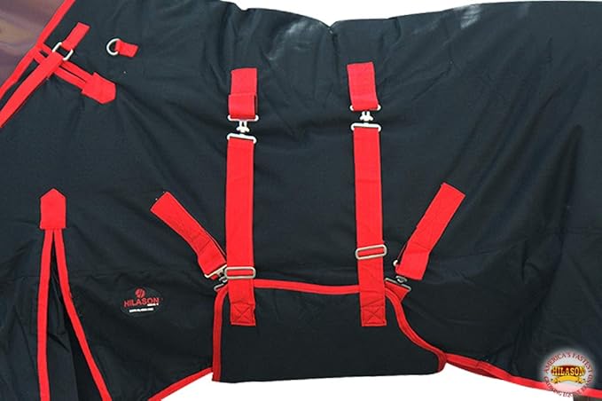 HILASON Black with Red Trims 82 inch 1200D Winter Waterproof Poly Horse Turnout Blanket Belly Wrap