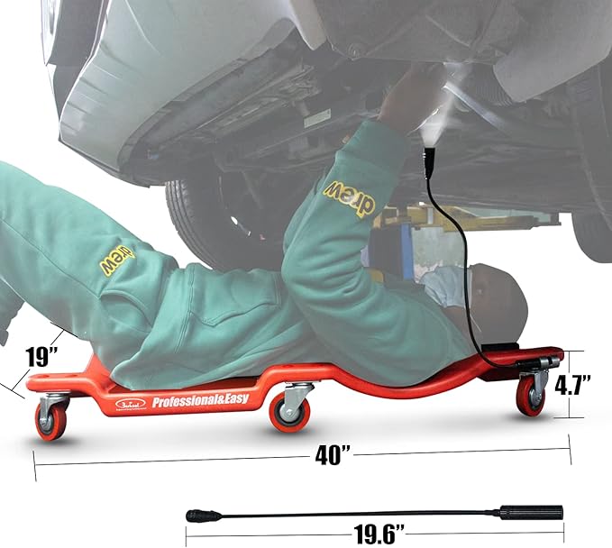 BESTOOL 40Inches Mechanic Creeper，Heavy-Duty Automotive Garage Creeper with Durable Casters, Low-Profile Design, LED Working Lights