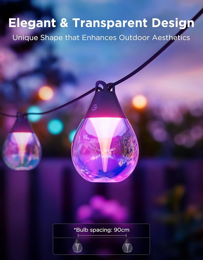 Govee Clear Bulb Outdoor String Lights, 144ft IP67 Patio & Backyard Lights | 45 RGBWIC Dimmable LED Bulbs, 111 Modes, Music Sync, IP67 Waterproof & Shatterproof, Work with Alexa, Google & Matter