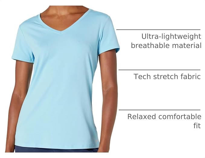 Amazon Essentials Women's Active Quick Dry Tech Stretch Short-Sleeve V-Neck T-Shirt (Available in Plus Size), Pack of 2
