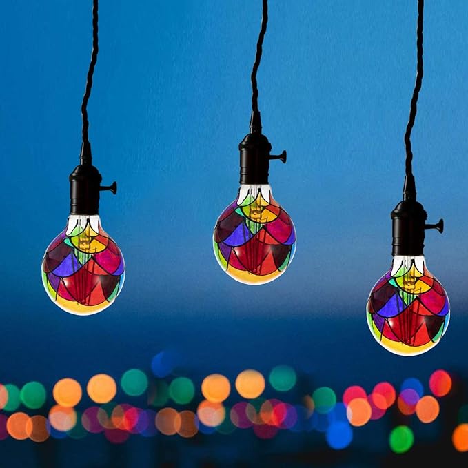 I-SHUNFA Stained Glass Edison LED Light Bulb, E26 Standard Base 6 Watts Heatless (G80) Globe Shape LED Light Bulbs for Home Party, Recreation Room,Balcony,Garden,Christmas Decoration