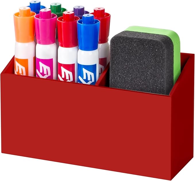 BEYGORM Magnetic Dry Erase Marker Holder for Whiteboard & Refrigerator | Non-slip Acrylic Pen Holder for Classroom, Fridge Magnet, Locker Organizer Accessories, Teacher & School Supplies(Red)