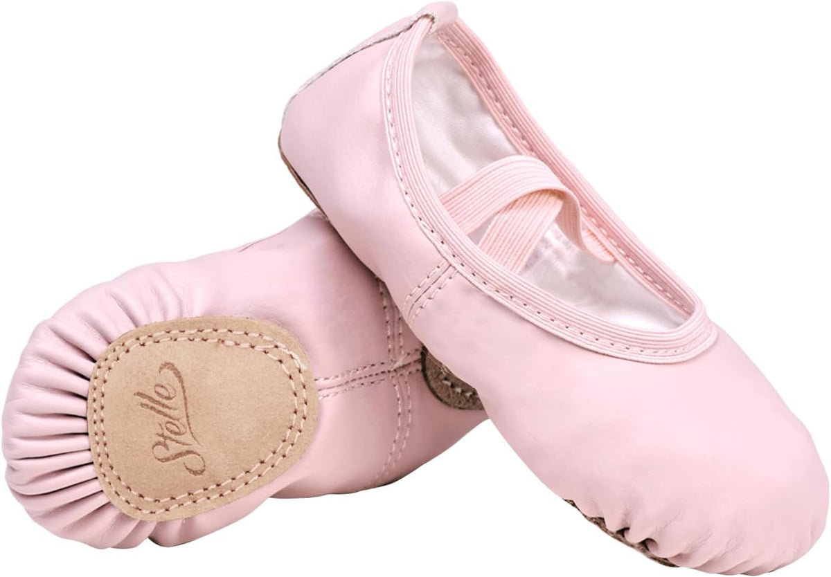 Stelle Ballet Shoes - Soft Leather Toddler & Kids Ballet Slippers for Dance | Multiple Sizes Available