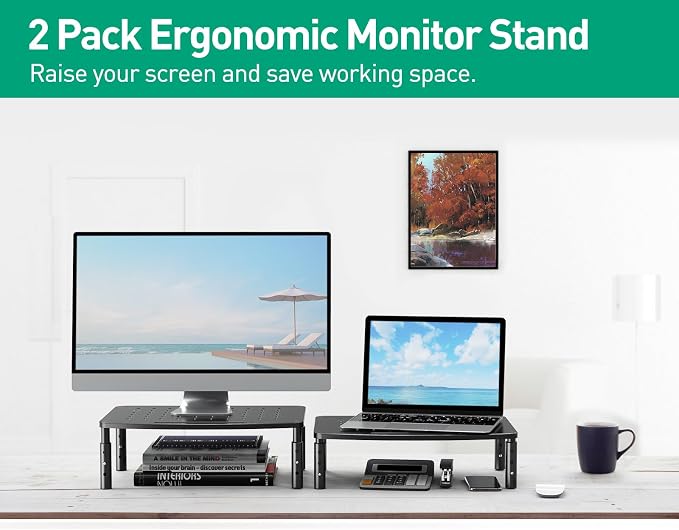 Zimilar 2 Pack Monitor Stands Risers, 3 Height Adjustable Monitor Riser | for Laptop, Printer, iMac, PC, Premium Metal Monitor Stand Riser for 2 Monitors