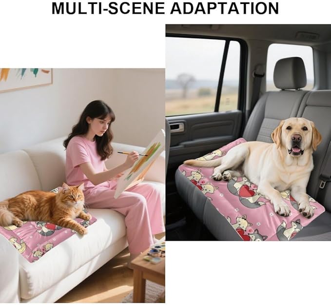 Romantic Fox Pink Teal Dog Bed Crate Mats Dog Create Pad Crate Beds Washable Non-Slip Cushions for Lining Pet Crates Comfy Bed Mat Little Indoor Outdoor 36X24 Inch