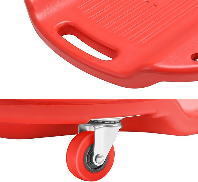 DNA Motoring 38 Inches Low Profile Plastic Rolling Garage Shop Floor Creeper with Side Pockets & 6pcs Casters, Red, TOOLS-00390