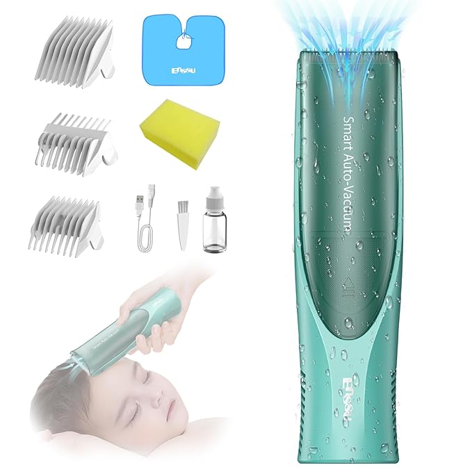 Baby Hair Clippers, Electric Quiet Vacuum Hair Clipper for Kids, Baby Hair Cutting Kit for Child Aged 0-12, Ceramic Blade Rechargeable Waterproof Trimmer, Infants Toddlers Children and Autism