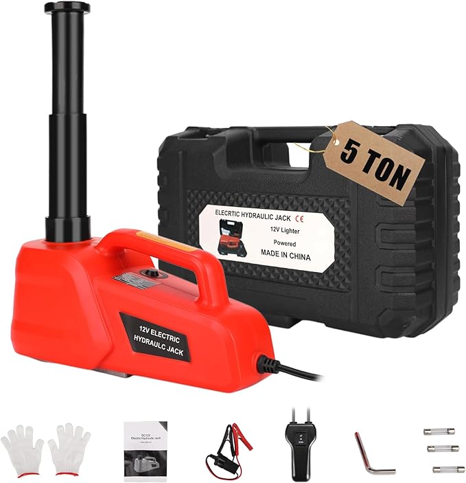 ROGTZ Electric Hydraulic Car Jack Kit 5 Ton 12V Ultra-Portable Auto Car Lift with 17.7 Inch Range for SUV Sedan Truck Repair Floor Jack for Tire Change Lightweight for Easy Storage