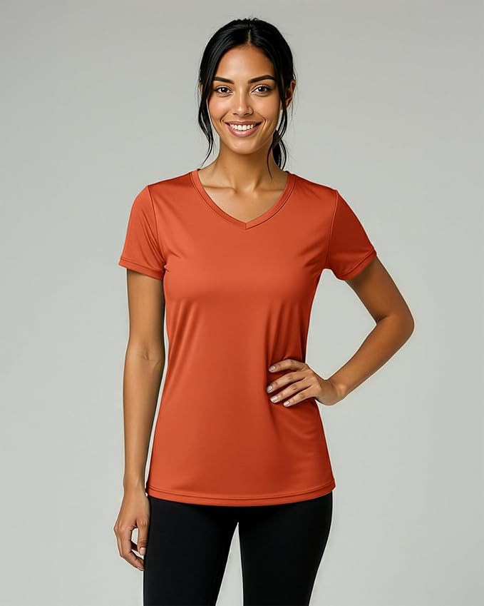 5 Pack Women's Dry Fit V Neck Workout Tops T Shirts Athletic Gym Yoga Tees | Available In Plus Size, Cooling Moisture-Wicking, Short Sleeve, Quick-Dry, Fitness, Stretch, Exercise, Running, Hiking