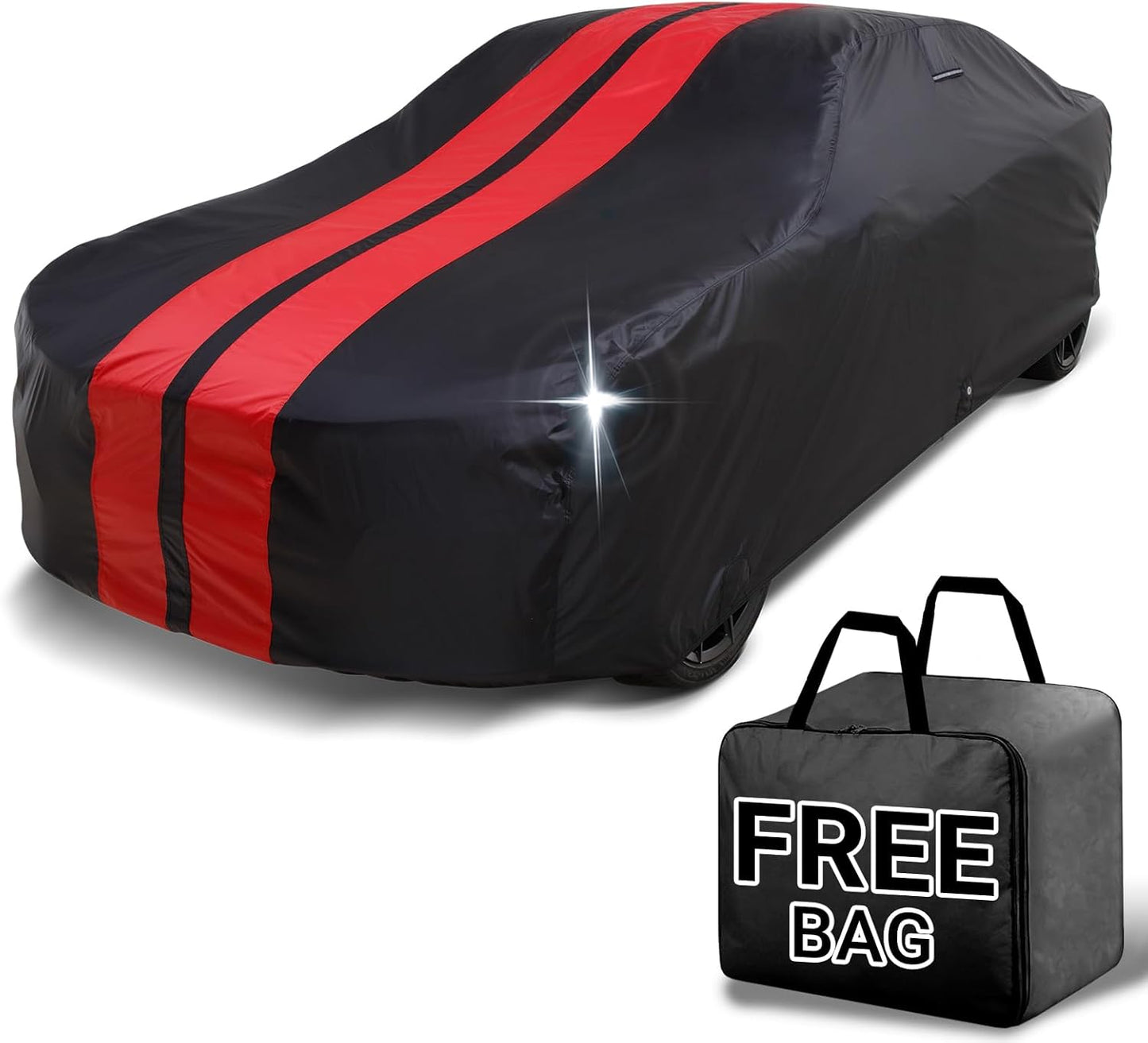 iCarCover Custom Car Cover for Buick Super 2-Door (1950-1953) Waterproof All-Weather Rain Snow UV Sun Protector Full Exterior Indoor Outdoor Car Cover (Stripe - Black/Red)