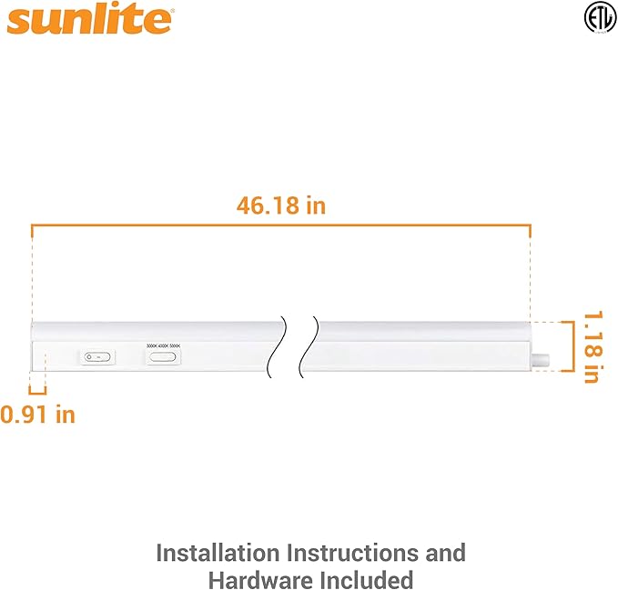 Sunlite LED Under Cabinet Lighting Plug in 46 Inch Linkable Under Counter Lights for Kitchen 16 Watts, 120 Volts, 1600 Lumens, Adjustable 3 CCT 3000K-5000K, 50,000 Hour Lifespan, ETL Listed LED Light