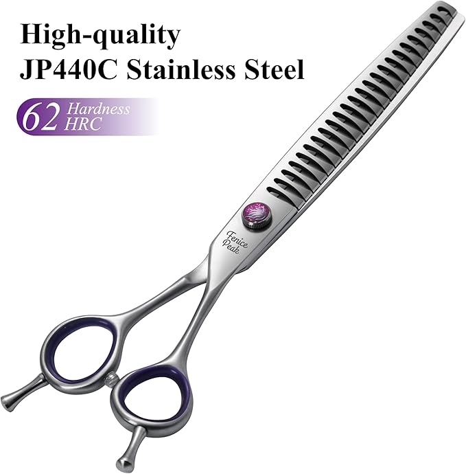 Fenice Peak 8'' Chunker Dog Grooming Scissors with Decorative Screw Professional 440C Stainless Steel Metallic Pet Thinning Shears with Offset Handle Durable and Sharp
