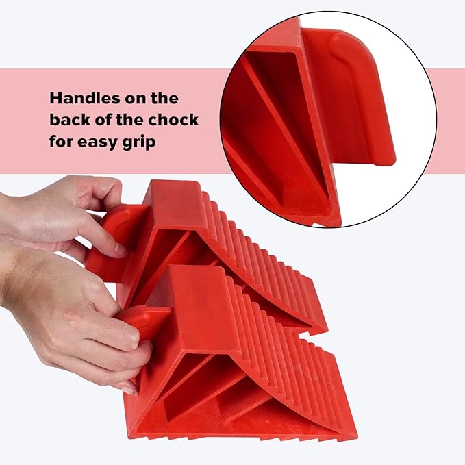 Donext Wheel Chocks Rubber Heavy Duty, Tire Chocks for Travel Trailers, RV, Camper, and Trucks 2-Pack, Red