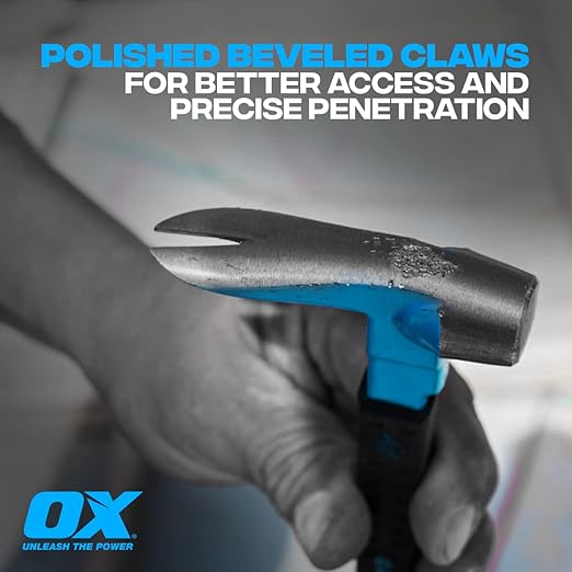 OX Tools OX-P083010 10" Cats Paw Pry Bar - Nail Puller Tool with Unique Hammer Head, Crowbar Rubber Grip, Polished Beveled Claws - Forged Steel Design for Strength and Durability