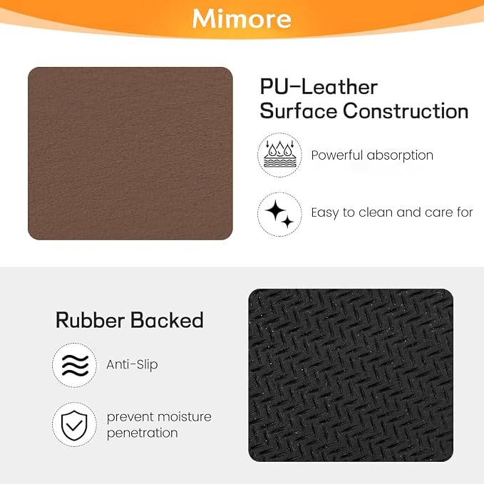 Mimore Coffee Mat - 12x19 Inch Brown Countertop Mat - Absorbent, Hides Stains, Rubber Backed - Dish Drying Mat Fits Under Coffee Maker or Espresso Machine