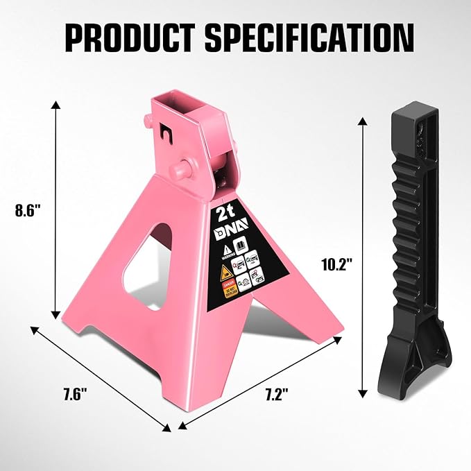 DNA Motoring 1 Pair Jack Stands, 2 Ton (4400 lbs) Capacity Car Lifting Stand, Adjustable Height Car Jack Stands for Cars, Sedans, Small Vehicles, SUV, TOOLS-00681-PK