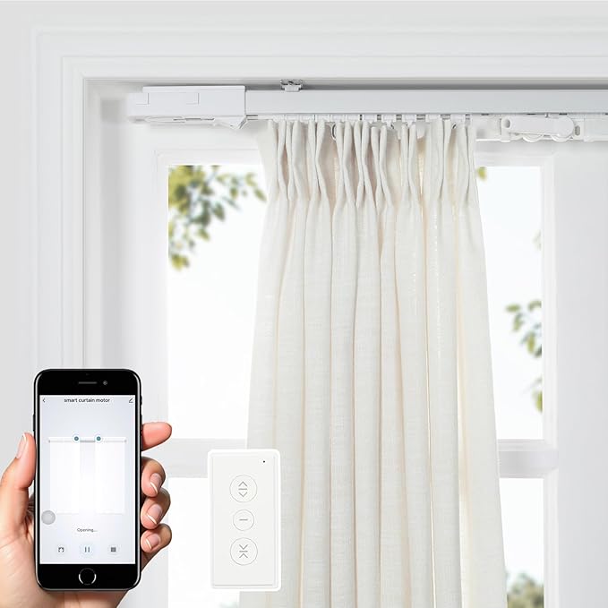 TWOPAGES Electric Smart Curtain Track for Ceiling Mount and Wall Mount, 122 Inches Motorized Curtains Rail System Compatible with Google, Alexa App, Remote Control