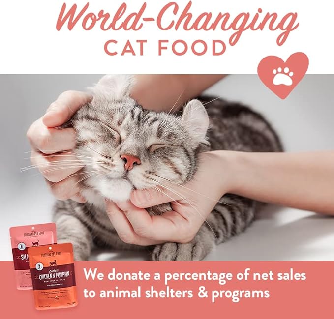 Human-Grade Mixed Variety Pack Wet Cat Food Pouch — Moist, Soft Cat Food Mixer, Topper, and Rotational Meal (6 Chicken, 6 Salmon) by Portland Pet Food Company