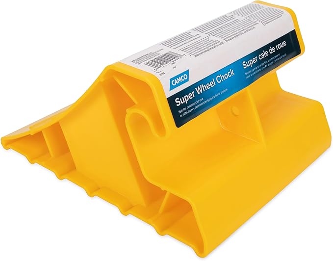 Camco Super Wheel Chock for Trailers & RVs - Large, Heavy Duty Trailer Wheel Chock Constructed of Durable Plastic w/UV inhibitors - Use w/Tires Up to 29-inches - Re-Hitch in Confidence – 44492