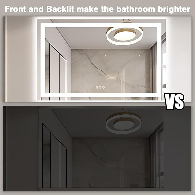 55"x40" Bathroom Mirror with LED Lights, Front and Backlit Mirror, Anti-Fog LED Vanity Mirror, 3 Colors and Dimmable Mirror, Waterproof, Corrosion Proof (Horizontal/Vertical)