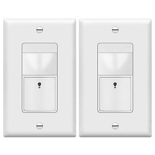 TOPGREENER PIR Motion Sensor Light Switch, Occupancy & Vacancy Motion Sensor Switch, 𝐎𝐩𝐞𝐫𝐚𝐛𝐥𝐞 𝐖𝐢𝐭𝐡𝐨𝐮𝐭 𝐆𝐫𝐨𝐮𝐧𝐝 𝐖𝐢𝐫𝐞, No Neutral Wire, Single Pole, TDOS5-HL-W-2PCS, White