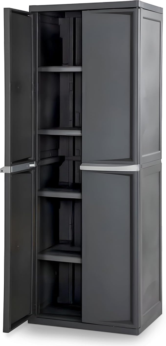 Sterilite 4 Shelf Cabinet, Heavy Duty and Easy to Assemble Plastic Storage Unit, Organize Bins in the Garage, Basement, Attic, Mudroom, Gray, 1-pack