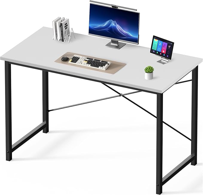 OLIXIS 47 Inch Computer Office Desk for Small Spaces, Writing Gaming Work Desk Modern Study Table with Metal Frame Home Bedroom, White | Computer Writing Workstation, Strong Metal Frame, Small Spaces, Home Bedroom Dorm, White