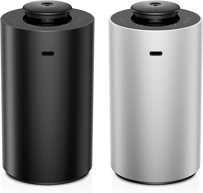 Waterless Essential Oil Diffuser for Home Aromatherapy Scent Diffusers with 3 Countdown Timer Settings or Timer-Off, 3 Mist Levels for Car Room Studio Office, Premium Metal Black and Silver 2 Pack