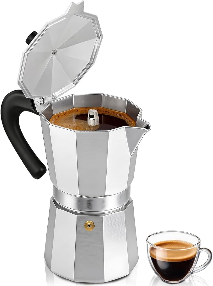 Coffee Maker Stovetop Espresso Maker 6 Cup Aluminum Moka Pot Percolator 10oz 300ml Easy Brewing for Electric Ceramic Stoves Home Camping Italian Cuban Café Classic Silver