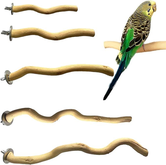 Allazone 5 PCS Natural Parrot Perch Bird Stand Wooden Parrot Perch Stand Parakeet Climbing Standing Branches Toy for Small Lovebirds Budgies Cockatiels