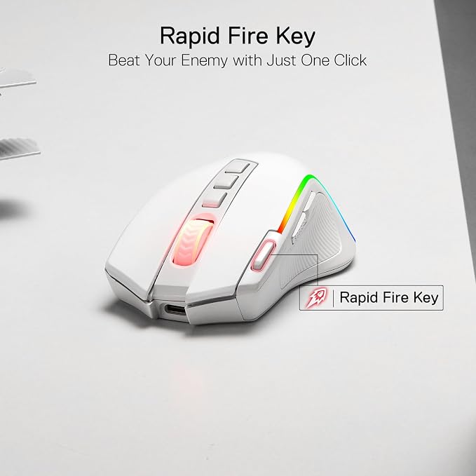 Redragon M612 Wireless RGB Optical Gaming Mouse 8000 DPI Remapping Keys | Cable-Free 0 Delay, Redefine Keybinding Macro, Vibing Backlight, Ergonomic Grip Body Comfort