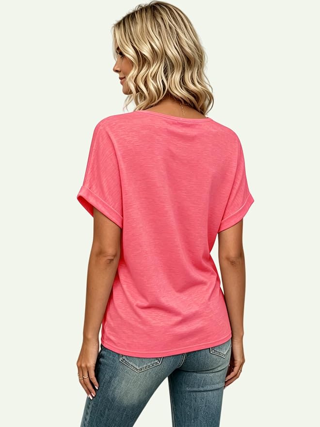T Shirts Short Sleeve V Neck Tees Womens Tops Beach Vacation Fashion Clothes 2026 Casual Summer Spring Fall Outfits