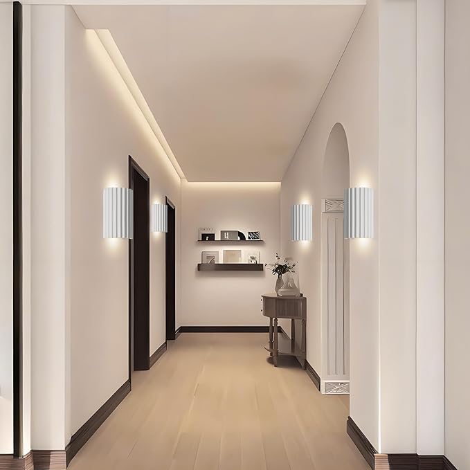 ZEROUNO White Resin Modern LED Wall sconces Hardwired Indoor Wall Lights Up and Down Wall Mount Wall Lamp Fixture for Living Room Bedroom Hallway Corridor Conservatory Stairs (with E12 Bulbs)