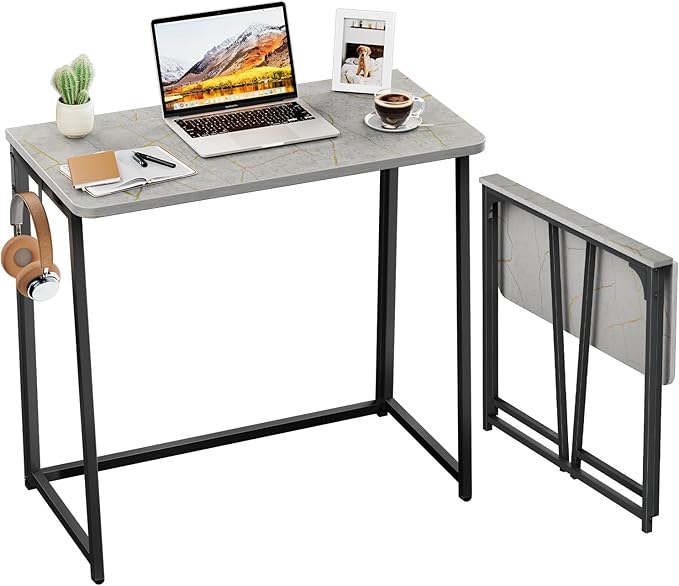 WOHOMO Folding Desk, 31.5" Foldable Computer Table for Small Spaces, Grey | Easy Assembly and Fold, Sturdy Home office desks for Study Bedroom Dorm Space Saving Writing Work Apartment