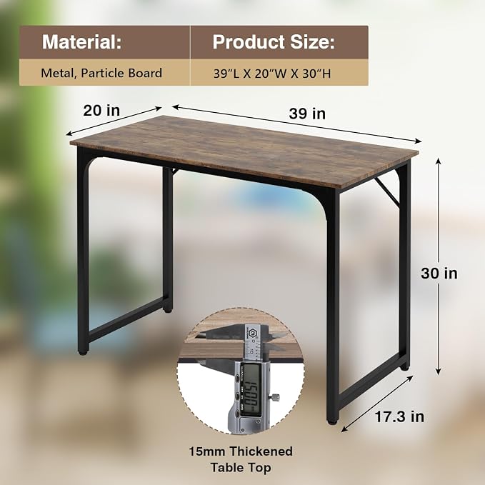 BestOffice Sturdy Desk Computer Desk Home Office Desk Small Desk Multi-Function Writing Table Student Art Modren Simple Style PC Wood and Metal Desk Workstation (39 inch, Vintage)