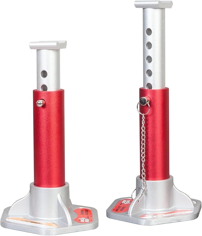 Big RED 3 Ton Aluminum Jack Stands, for Cars, ATV's and UTV's, with 6 Locking Support Pins, Red/Silver, 2 Pack