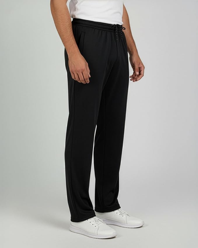 3 Pack Men's Mesh Open Bottom Sweatpants Active Athletic Workout Gym Pocket | Available in Big & Tall, Uncuffed, Elastic Waistband, Drawstring, Straight Leg, Running, Jogging, Exercise, Training, Sports