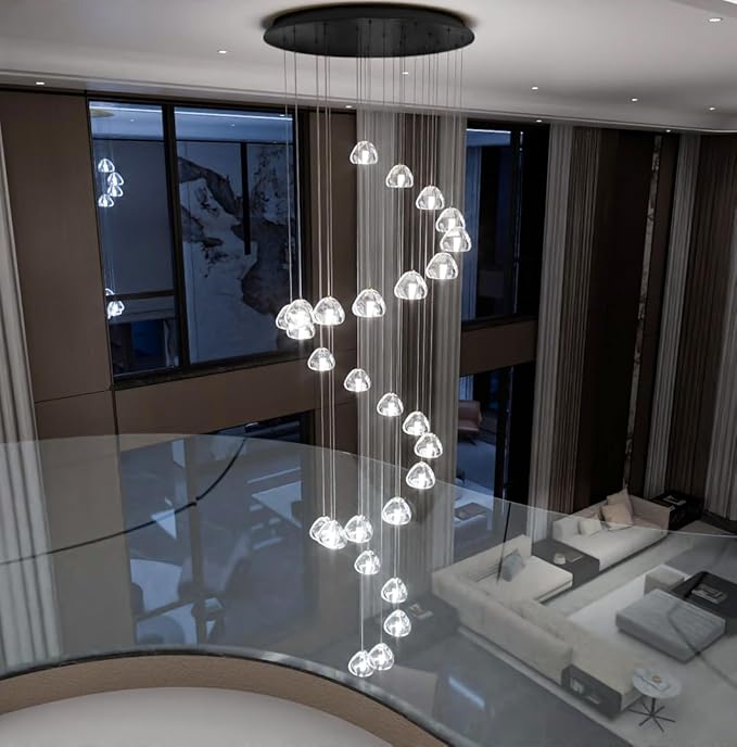 13ft Modern LED Chandeliers for Entryway Living Room Long Light High Ceiling Dining Room Light Dimmable Pendant Lighting Fixtures Chandelier for Foyer Staircase 2700K 6000K Lighting Black