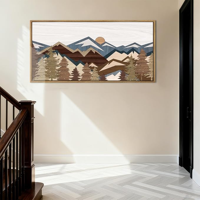 BINCUE Large Mountain Wall Art Framed Boho Wall Decor Mountain Artwork for Office Living Room Bedroom 20x40 Inches