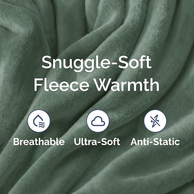 Fleece Blanket Twin Size - Ultra-Soft Flannel Fleece Blanket - Sage Green | Soft, Warm, Outdoor Picnic Blanket for Camping, Travel, Lightweight, Cozy, Anti-Static, Home Decor Gifts for Men & Women