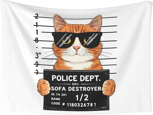 Cat Holding Mugshot Sign Print Soft Plush Pet Blanket, Washable Dog Blanket, Cat Fleece Throw, Puppy Bed Crate Mat & Sofa Couch Protector - Medium